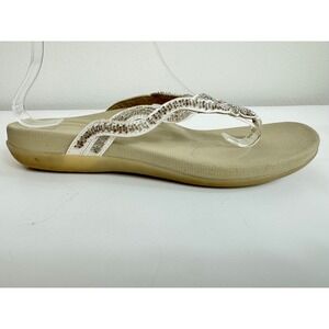Aetrex orthotic arch support tan thong sandals with rhinestone beading Size 10